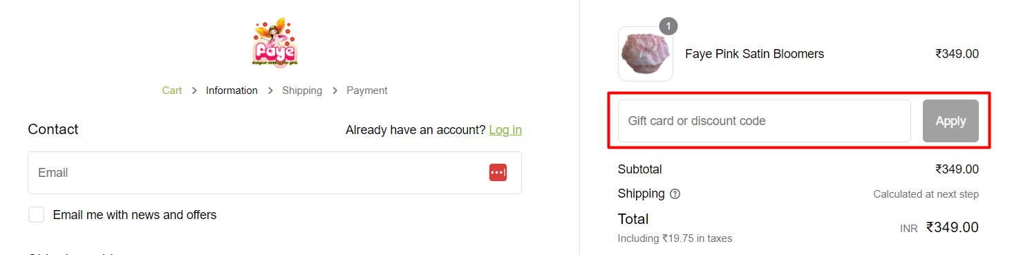 How do I use my Faye discount code?
