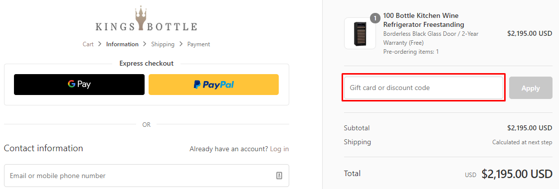How do I use my KingsBottle discount code?