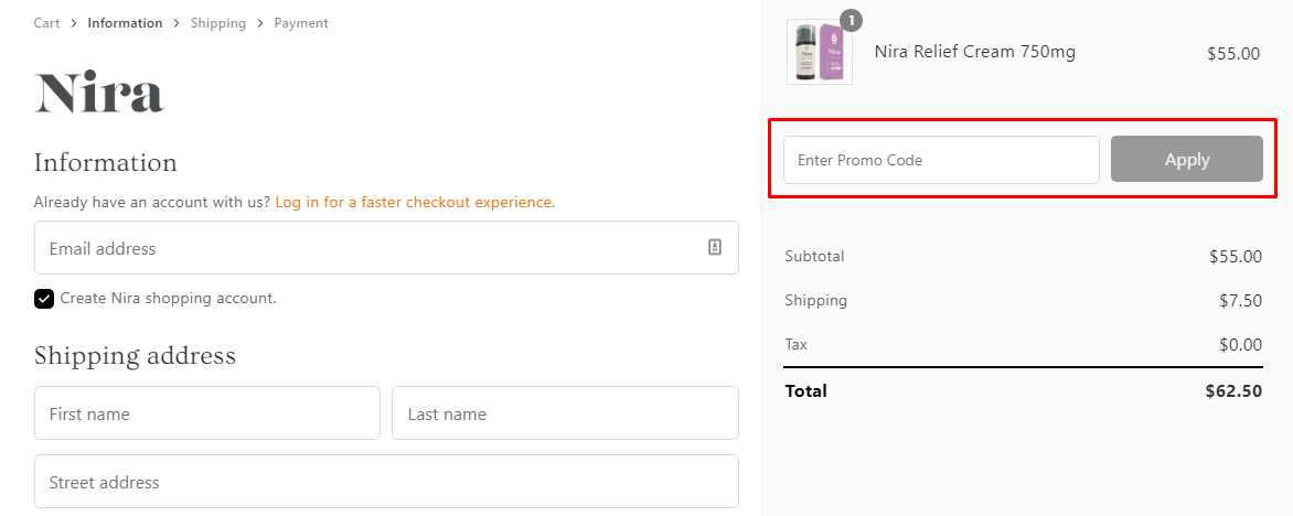 How do I use my Nira CBD promo code?