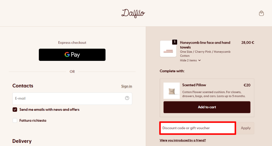 Checkout page where you can apply your promo code