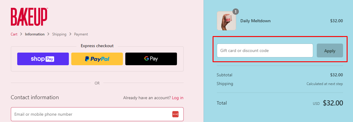 How do I use my Bakeup discount code?