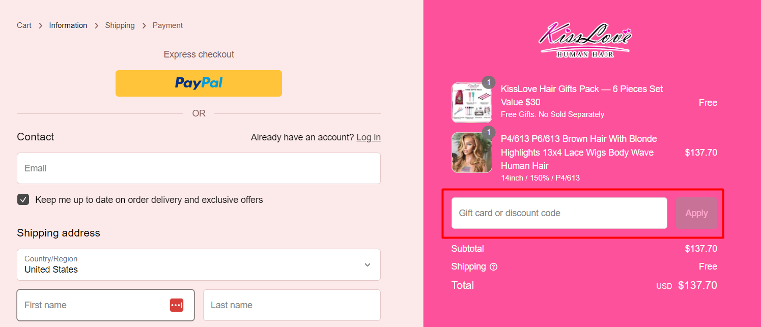 How do I use my KissLove Hair discount code?