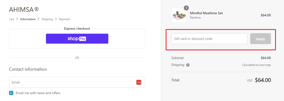 How do I use my Ahimsa discount code?