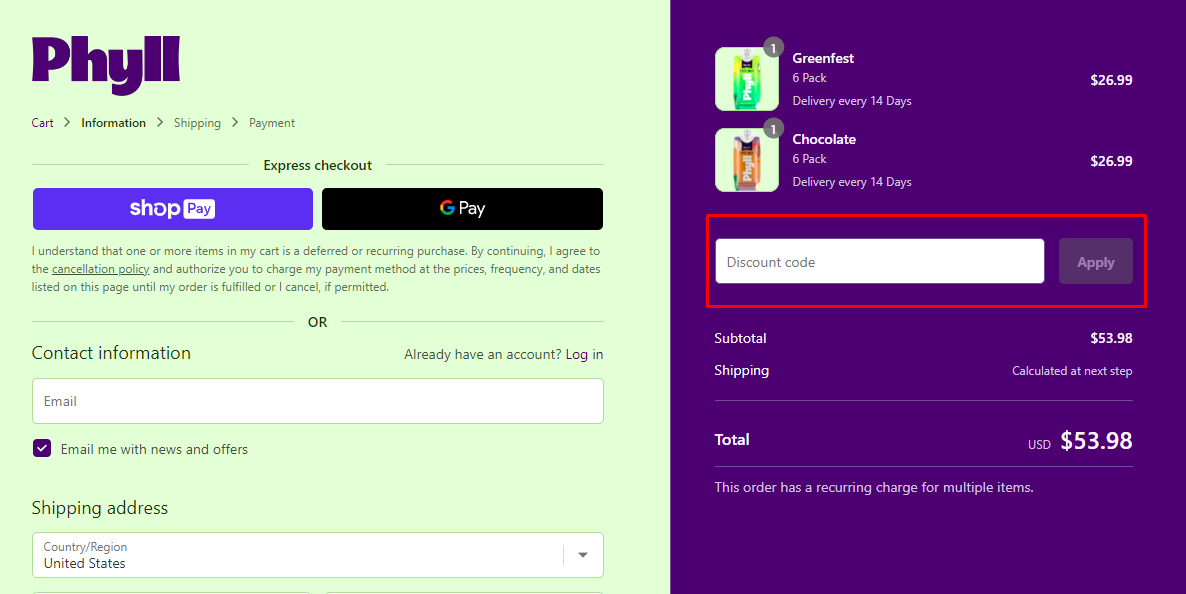 How do I use my Phyll discount code?