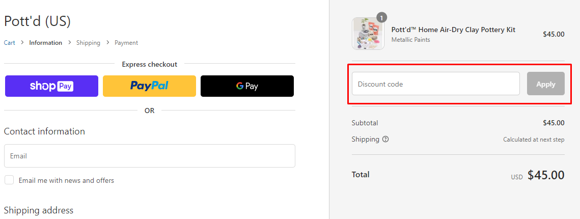 How do I use my Pott'd discount code?