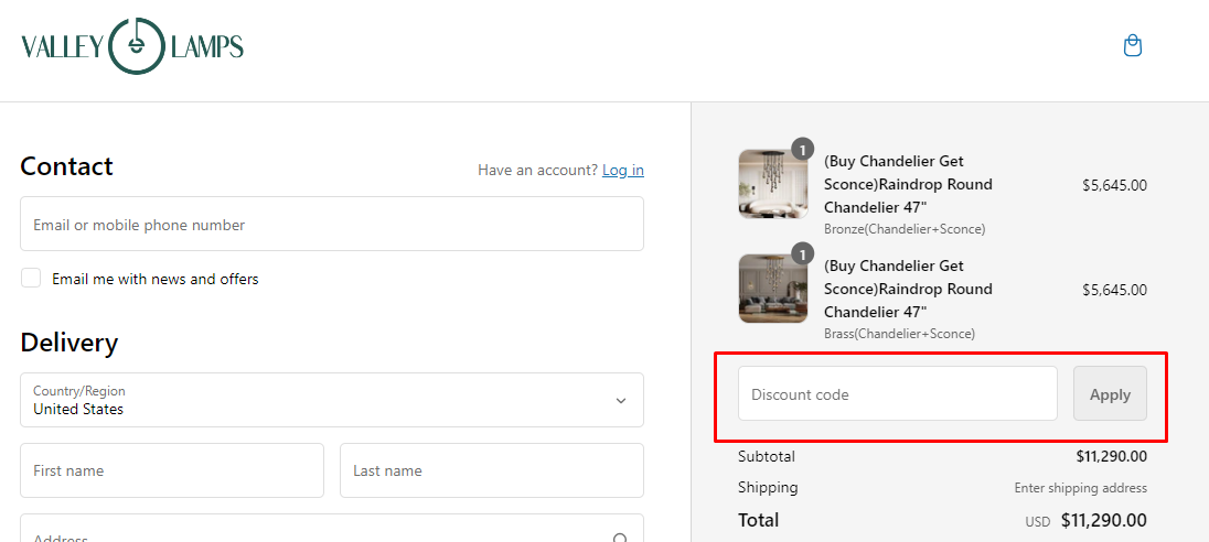 How do I use my Valley Lamps discount code?