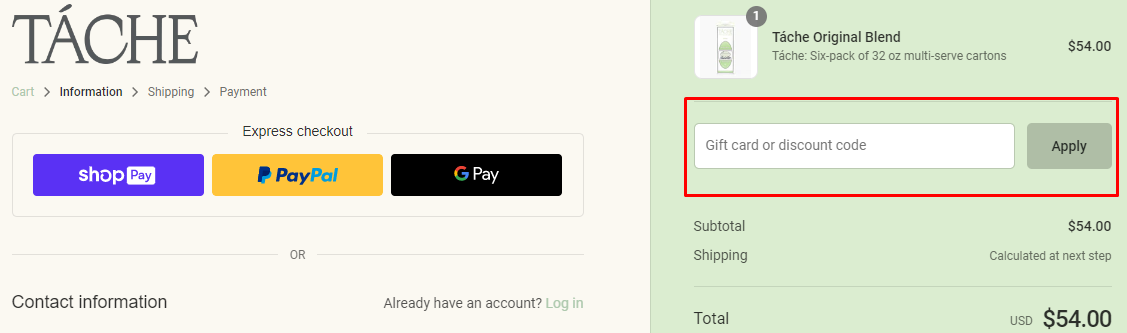 How do I use my TÁCHE discount code?