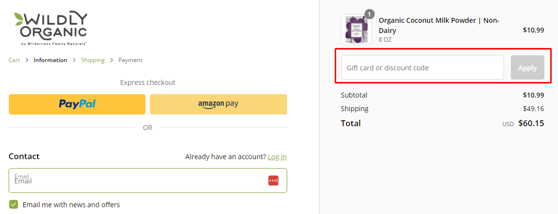 How do I use my Wildly Organic discount code?