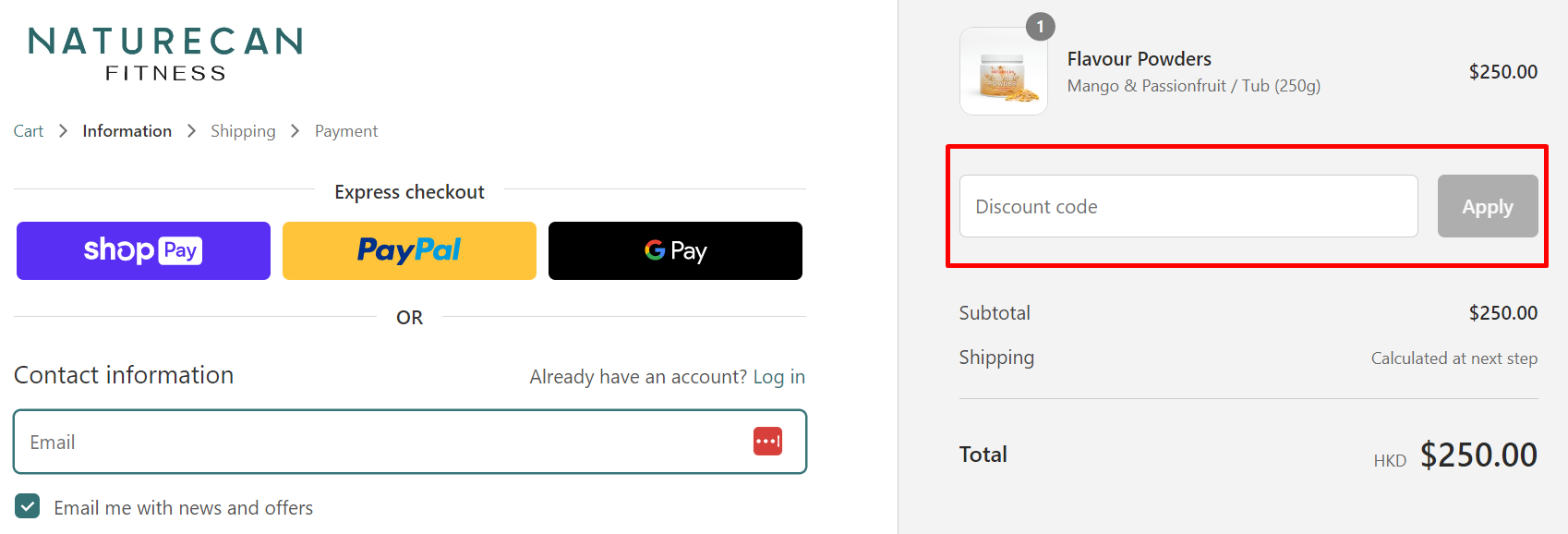 How do I use my Naturecan Fitness disocunt code?