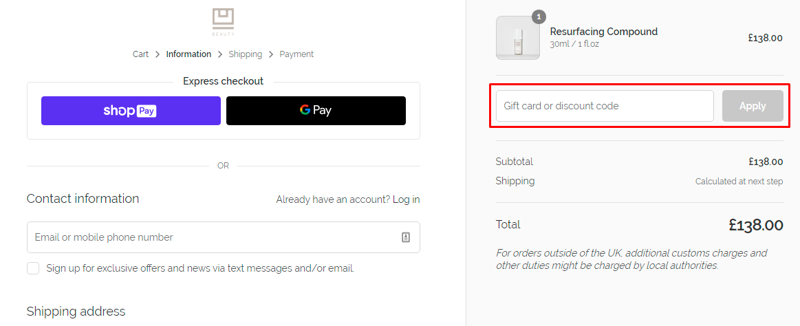 How do I use my U Beauty discount code?