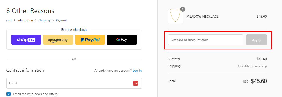 How do I use my 8 Other Reasons discount code?