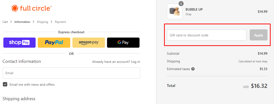How do I use my Full Circle Home discount code?