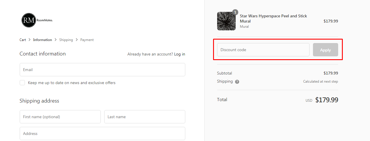 How do I use my Roommates Decor discount code?