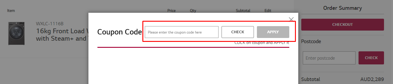 How do I use my LG Electronics coupon code?
