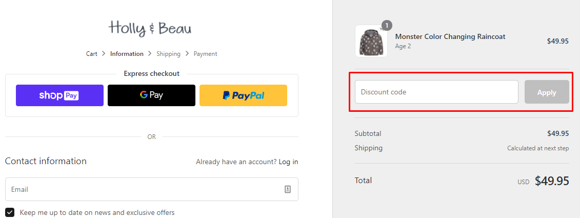 How do I use my Holly and Beau discount code?