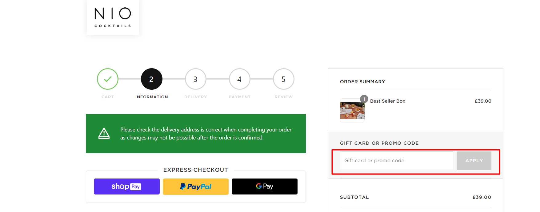 How do I use my NIO Cocktails promo code?