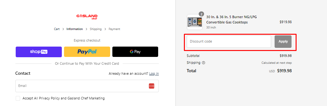 How can I use my GASLAND Chef discount code?