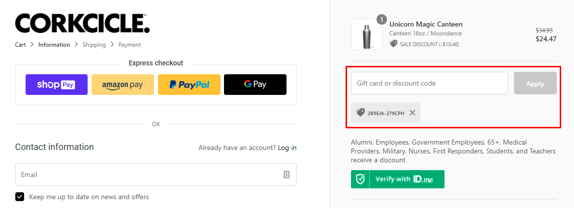 How do I use my Corkcicle discount code?