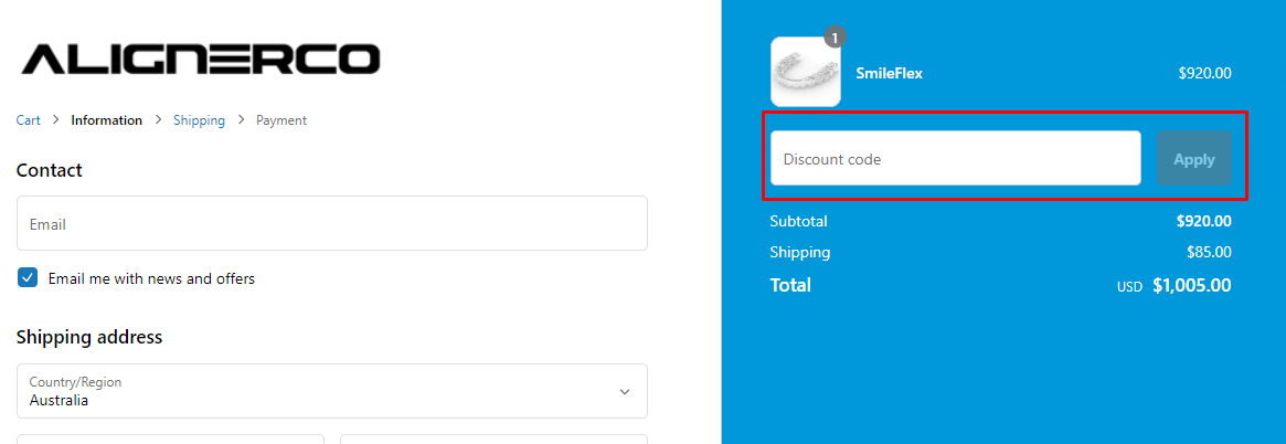 How do I use my ALIGNERCO discount code?