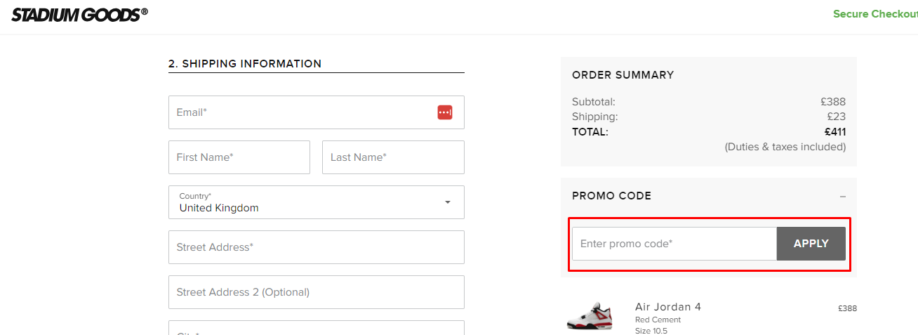 How do I use my Stadium Goods promo code?