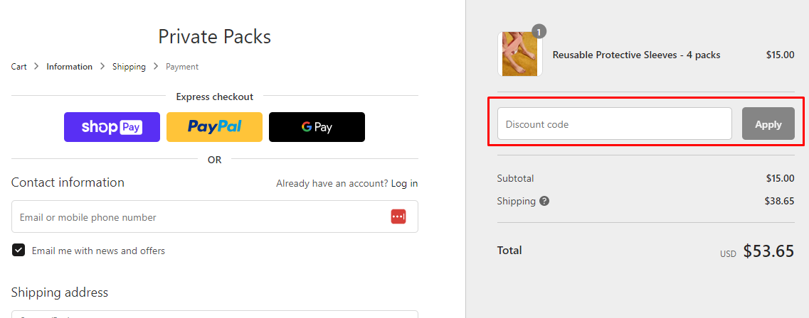 How do I use my Private Packs discount code?