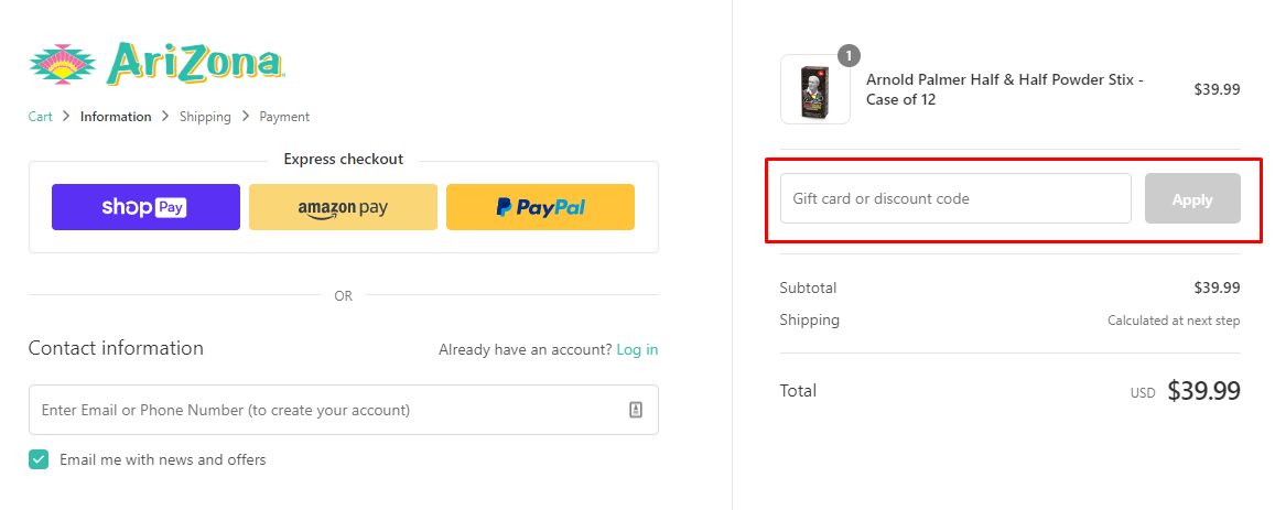 How do I use my AriZona discount code?