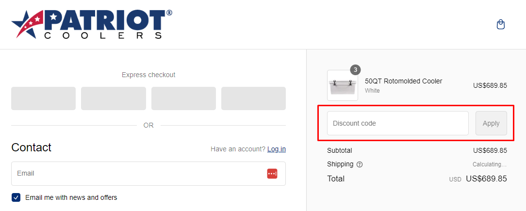 How do I use my Patriot Coolers discount code?