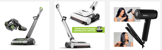 blowdryer, vaccum cleaner, and hair flatner from Gtech