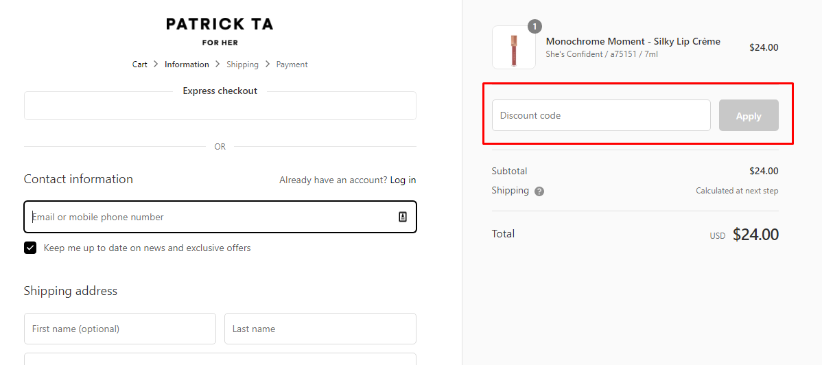 How do I use my Patrick Ta coupon code?