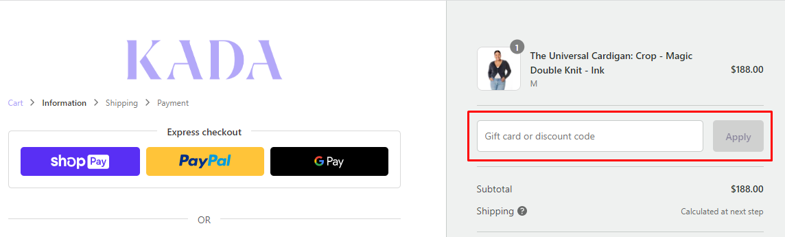 How do I use my KADA discount code?