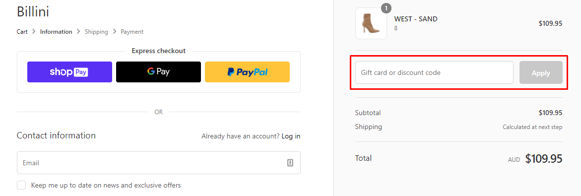 How do I use my Billini discount code?