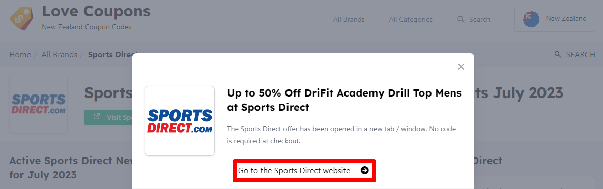 Box displayed on a darkened background of a Sports Direct promo code with the terms and conditions showing