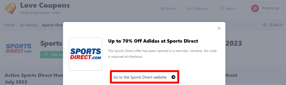 Box displayed on a darkened background of a Sports Direct discount code with the terms and conditions showing