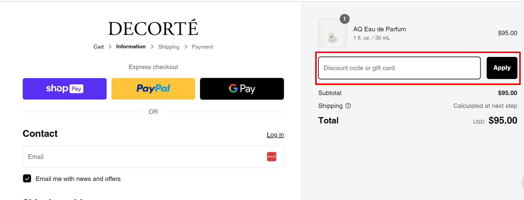 How do I use my DECORTE discount code?