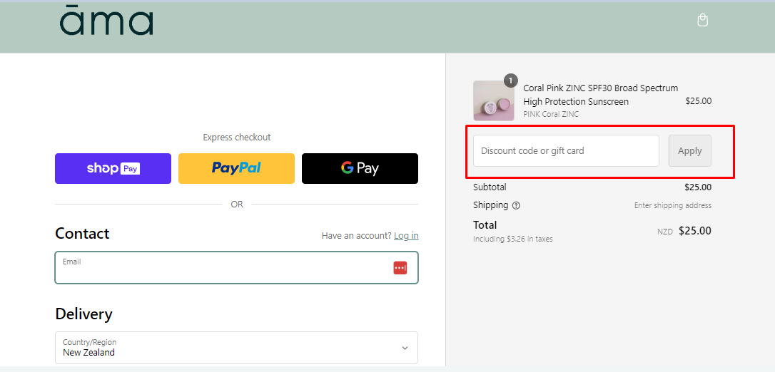 How do I use my Ama discount code?