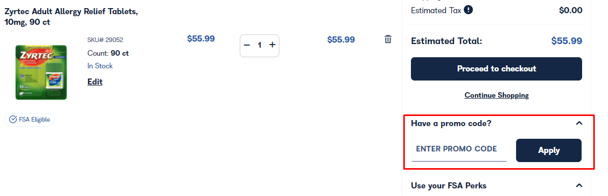 How do I use my FSA store promo code?