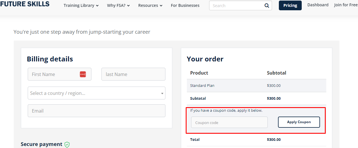 How do I use my Future Skills Academy coupon Code?