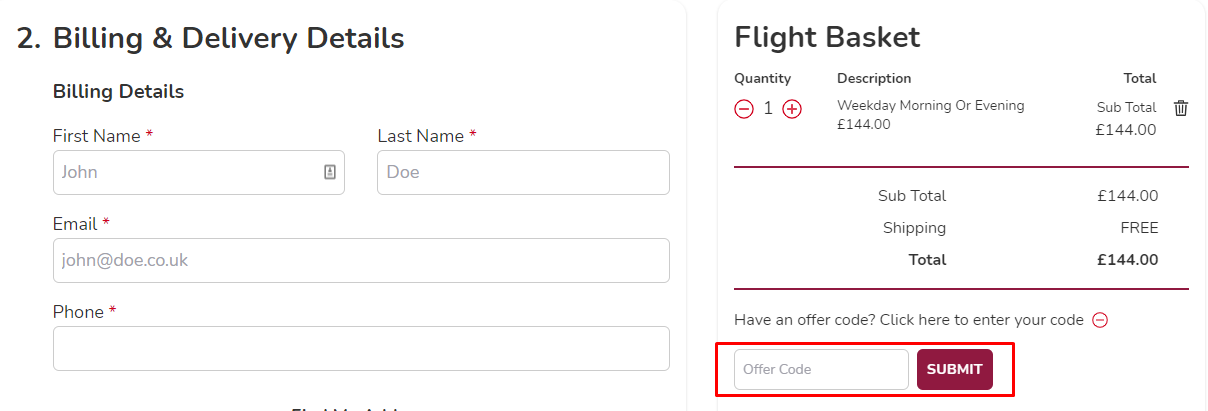 How do I use my Virgin Balloon Flights offer code?