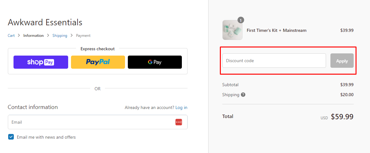 How do I use my Awkward Essentials discount code?