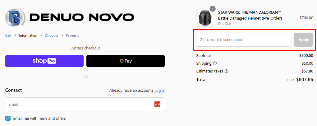 How do I use my Denuo Novo discount code?