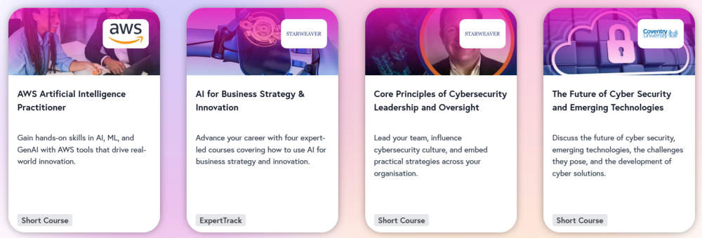 four FutureLearn short courses lined side by side