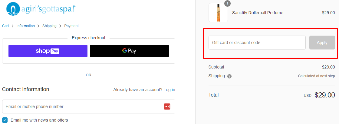How do I use my A Girl's Gotta Spa discount code?
