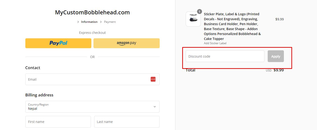 How do I use my MyCustomBobblehead discount code?