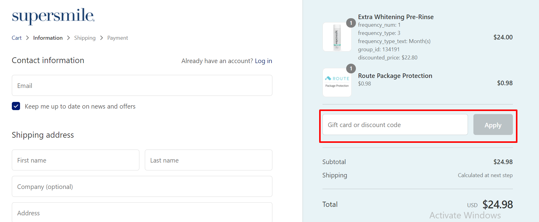 How do I use my Supersmile discount code?