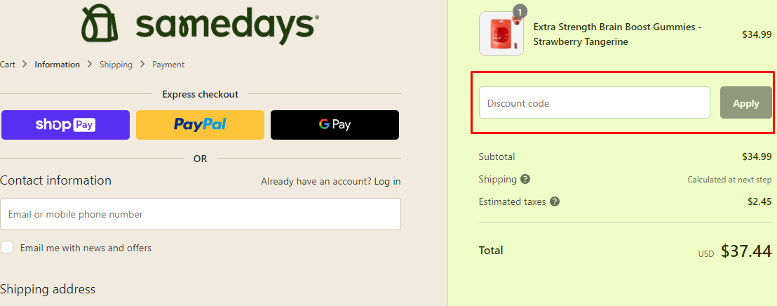 How do I use my Samedays discount code?