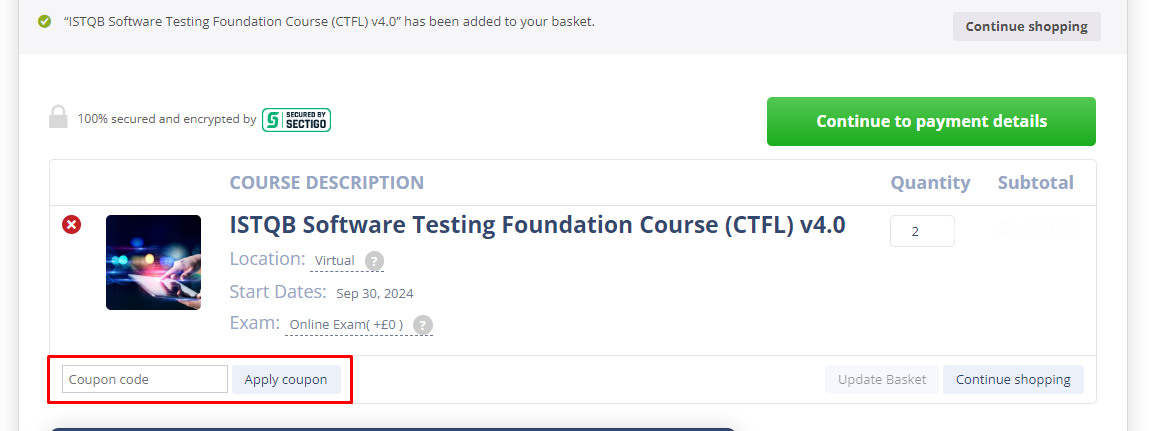 How do I use my TSG Training coupon code?