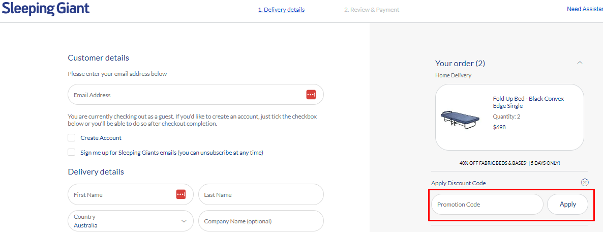 How do I use my Sleeping Giant promo code?
