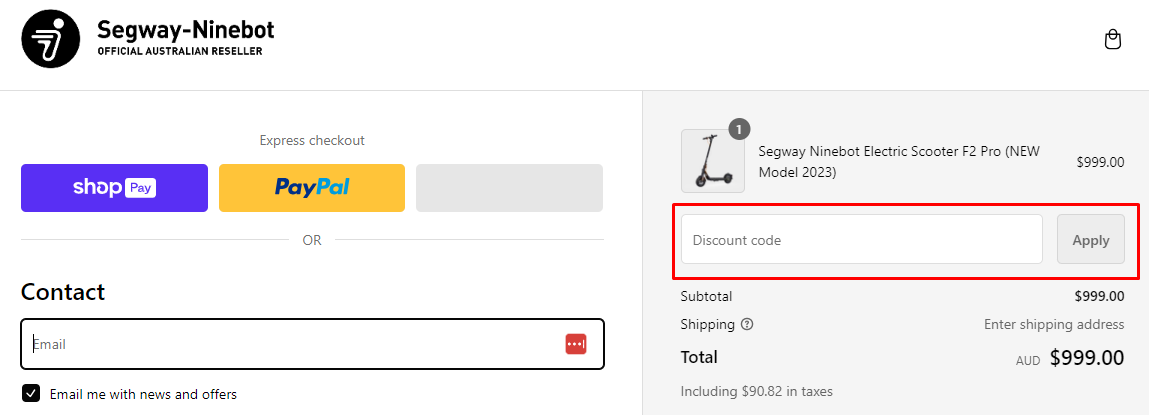 How do I use my Segway discount code?
