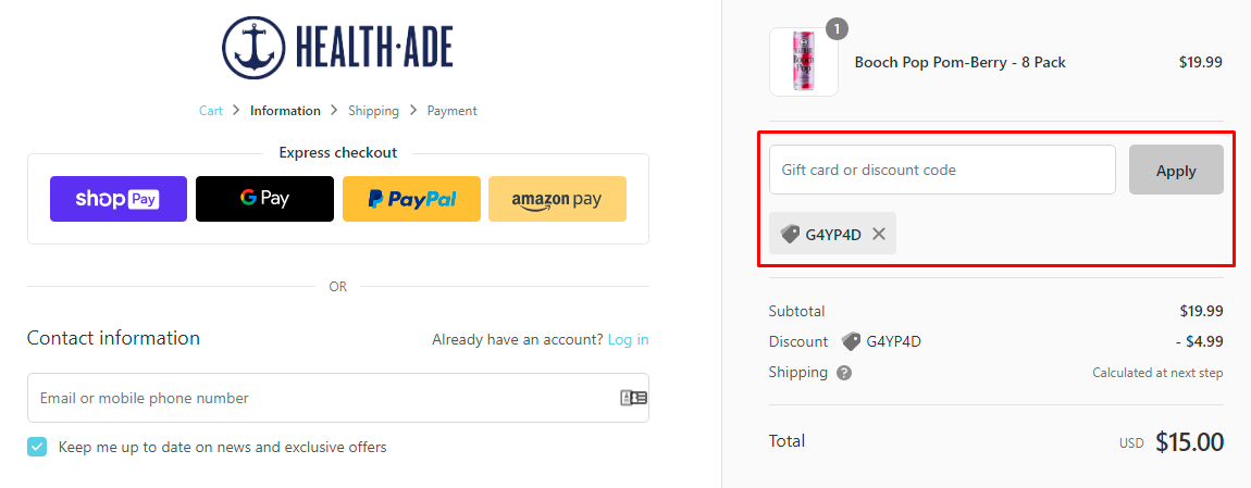 How do I use my Health-Ade discount code?