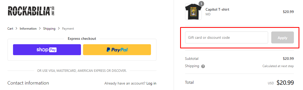 How do I use my Rockabilia discount code?